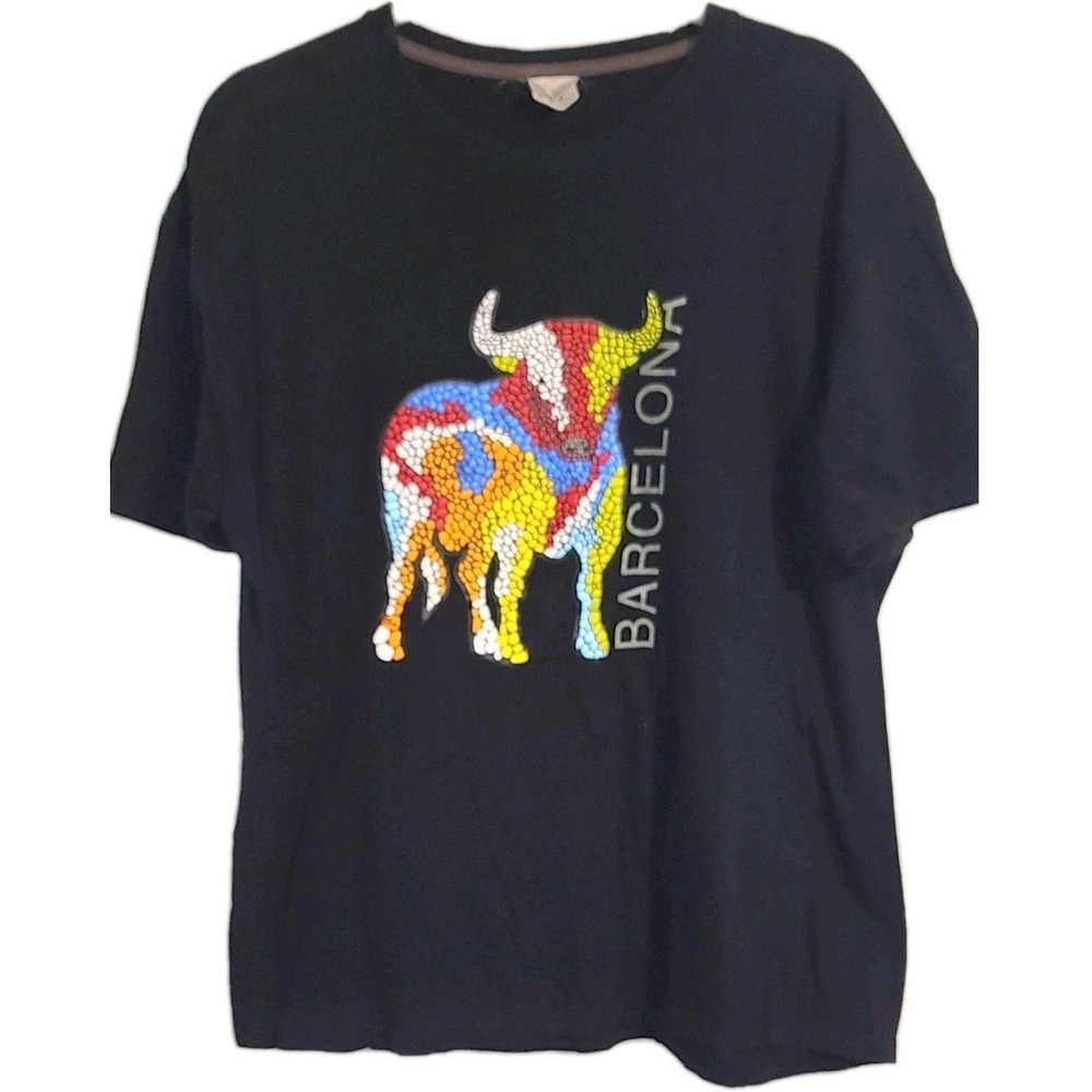 Originals Barcelona Mosaic Bull T-SHIRT Men's XXL Black 3D Graphic Souvenir Tee